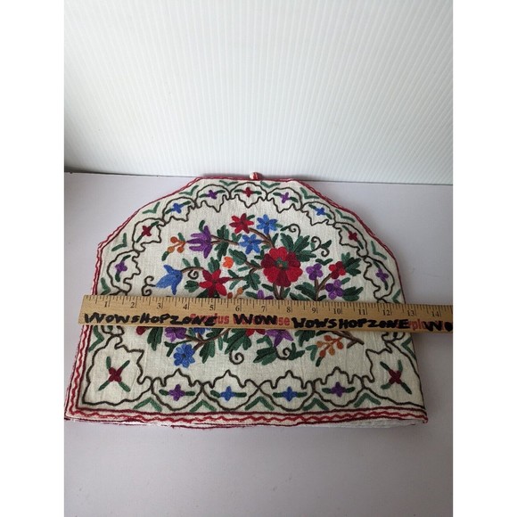 Vintage Heavily Embroidered Tea Pot Cozy Floral Thickly Padded Liner Hand Made - Picture 6 of 11